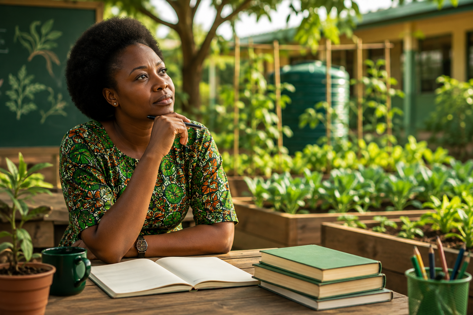 Mature African professional thoughtfully considering a question