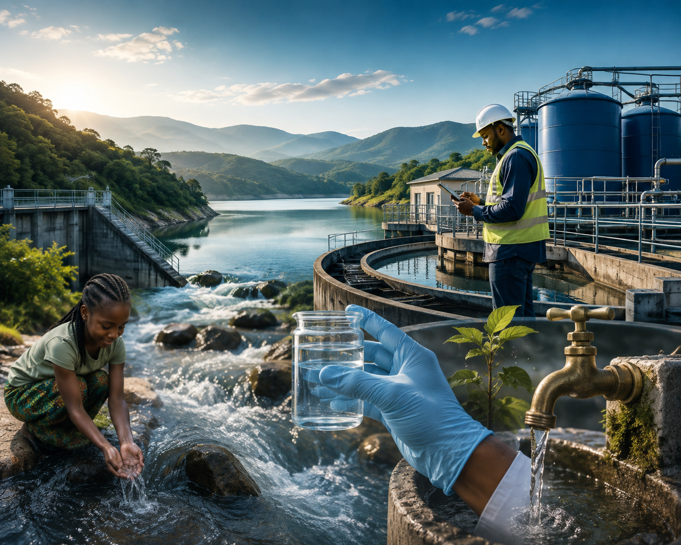 African learners and professionals studying practical water systems