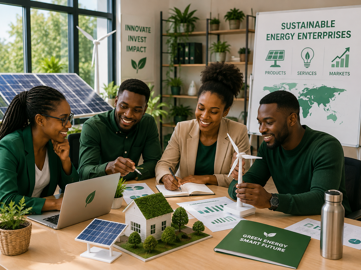 African entrepreneurs discussing climate-smart and sustainable business opportunities