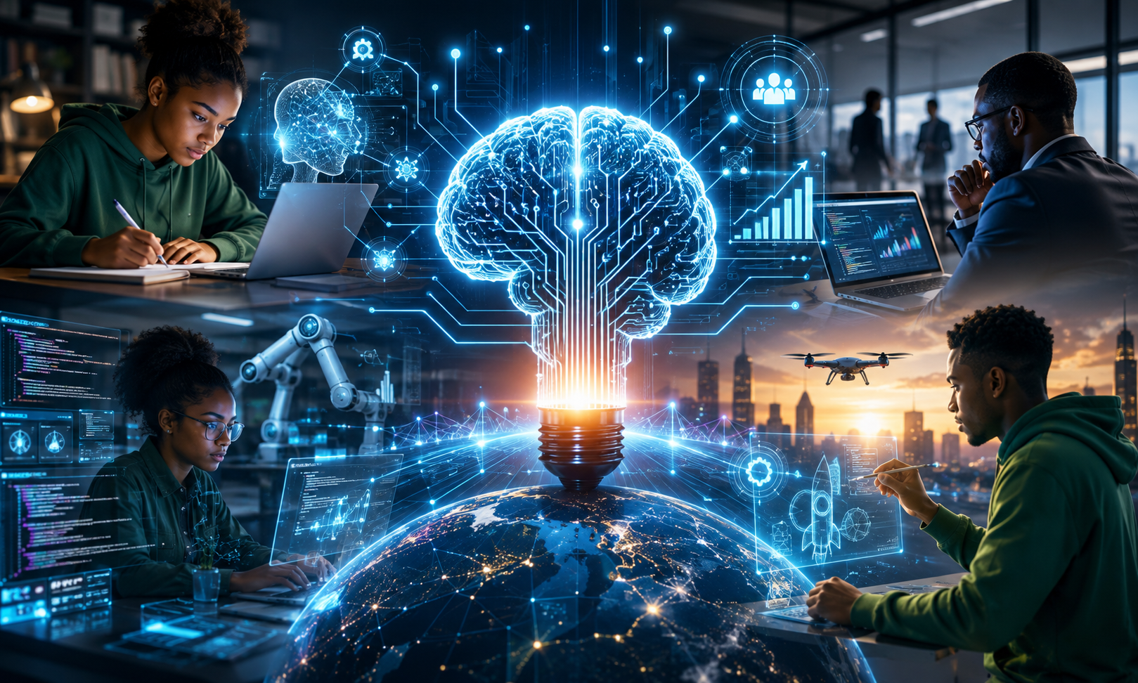 African learners and professionals exploring artificial intelligence and digital skills