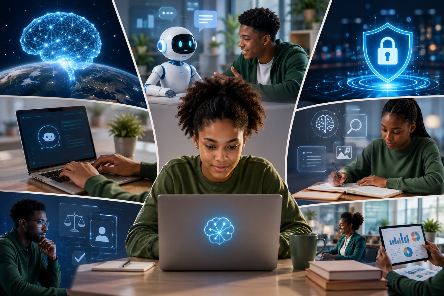 African students and young people learning artificial intelligence